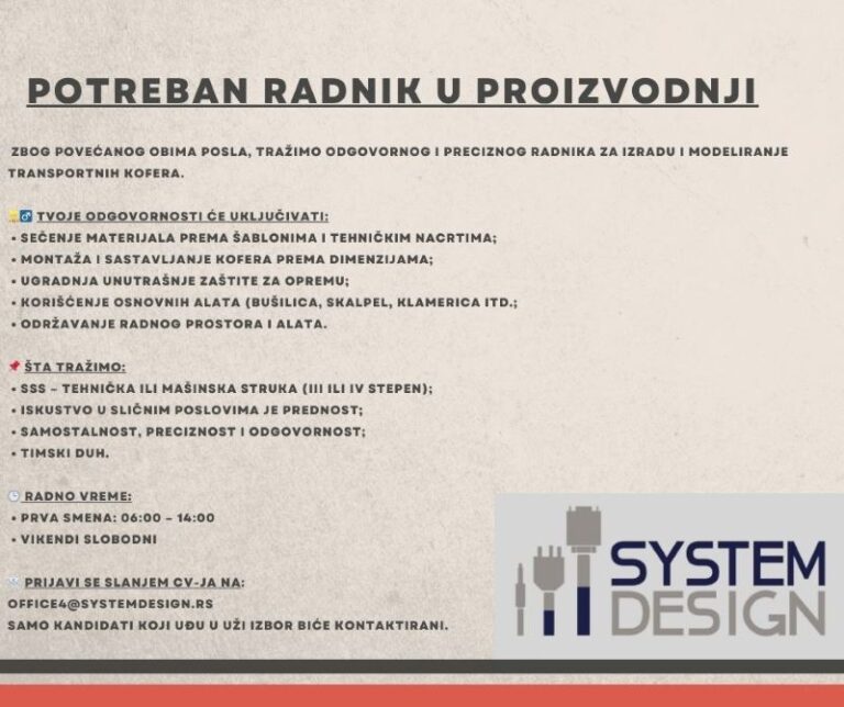 RADNIK NA IZRADI I MODELIRANJU TRANSPORTNIH KOFERA